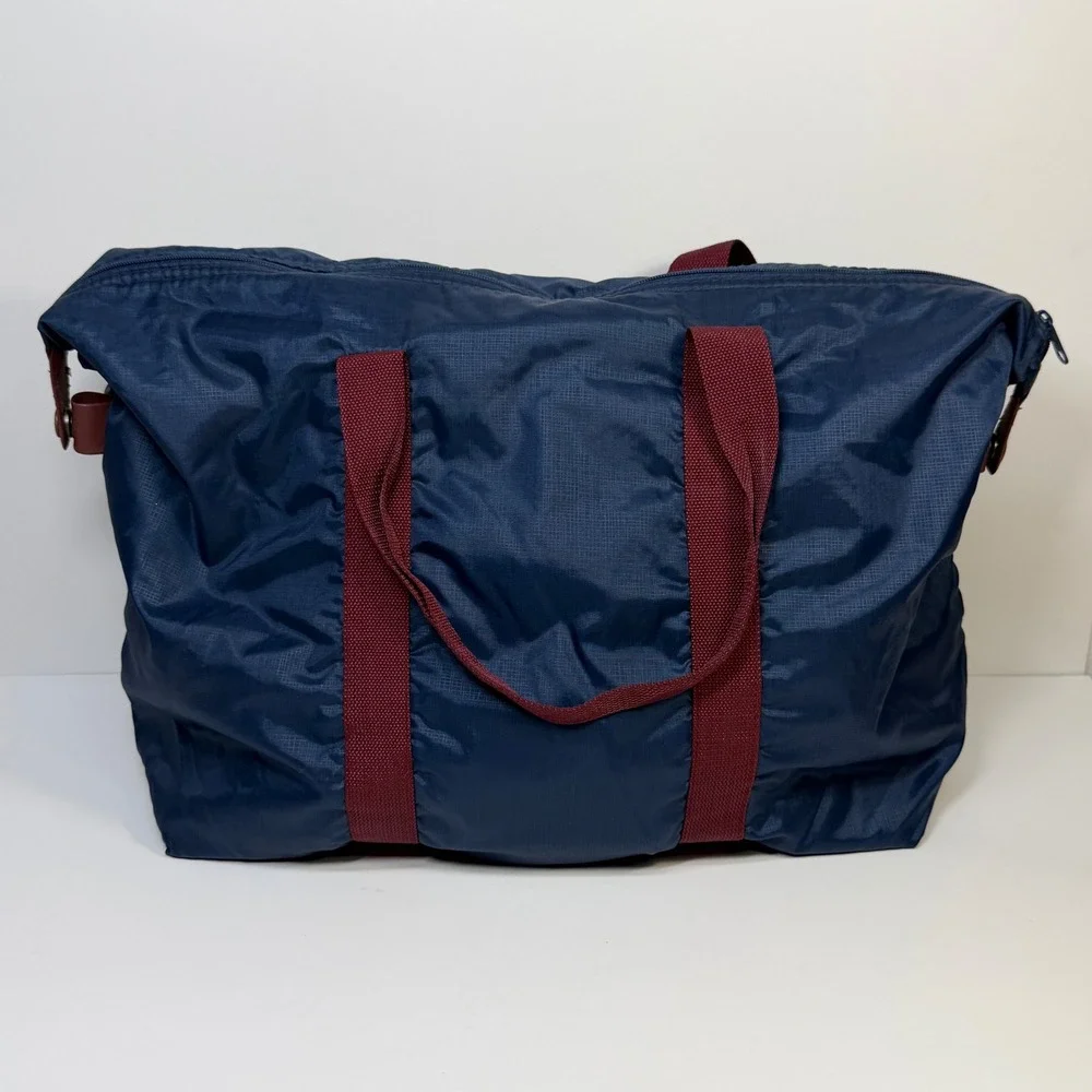 Pierre Cardin Vintage Navy Blue Ripstop Nylon Duffel Travel Bag Burgundy Retro